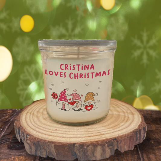 Loves Christmas - Candela profumata in vetro con Stampa - personalizzata con nome