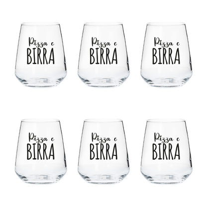 Pizza e birra - 6 Bicchieri Personalizzati con frasi Adatti ad Acqua Vino Birra Tutte le Bevande