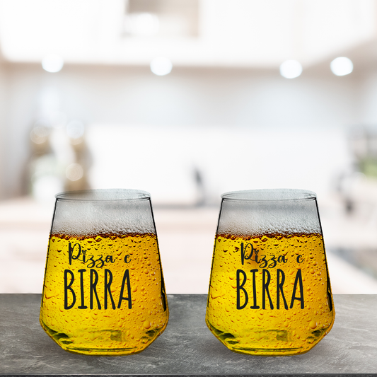Pizza e birra - 6 Bicchieri Personalizzati con frasi Adatti ad Acqua Vino Birra Tutte le Bevande
