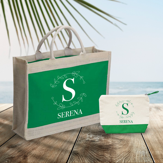 Classic name - Combo: Borsa mare + Pochette - personalizzata con nome e iniziale