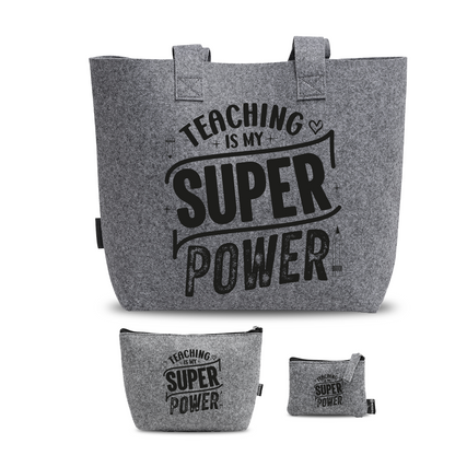 Teaching is my super power - Tris Borse in feltro con designe melange