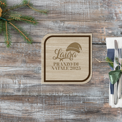 Pranzo di Natale - Set 3 pezzi Sottobicchiere in Legno - personalizzato con nome