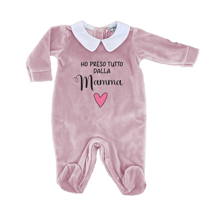 Ho preso tutto dalla mamma - Pagliaccetto Neonato in Ciniglia con Colletto Bianco