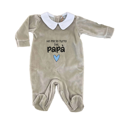 Ho preso tutto dal Papà - Pagliaccetto Neonato in Ciniglia con Colletto Bianco