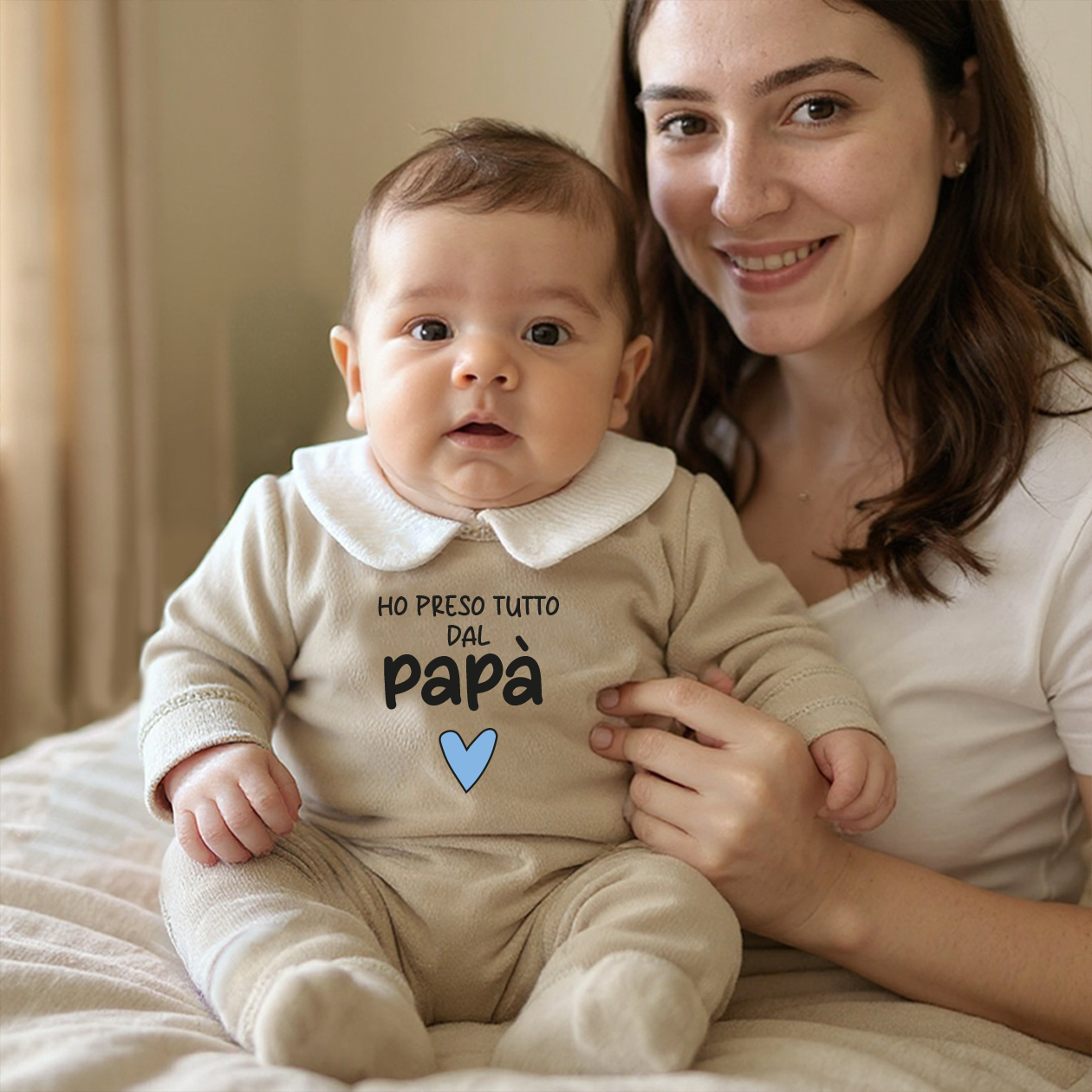 Ho preso tutto dal Papà - Pagliaccetto Neonato in Ciniglia con Colletto Bianco