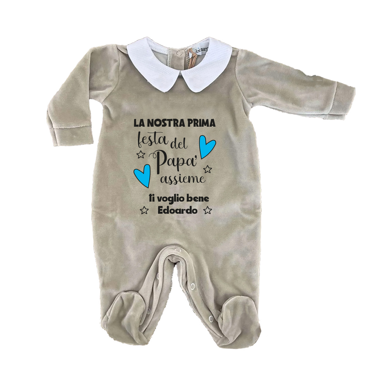 La nostra prima festa del papà assieme - Pagliaccetto Neonato in Ciniglia con Colletto Bianco personalizzato con nome