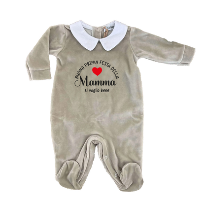 Buona prima festa della mamma ti voglio bene - Pagliaccetto Neonato in Ciniglia con Colletto Bianco