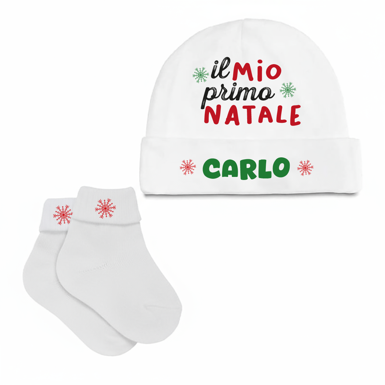 Il mio primo Natale (green) - Set Nascita Cappellino + Calzini - personalizzato con nome