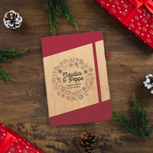 Il primo Natale a casa nostra - Block Notes in PU a righe - personalizzato con nomi