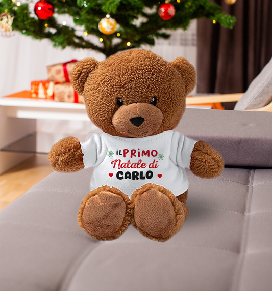 Il primo Natale di (hearts) - Teddy - Orsacchiotto di Peluche con Maglietta Personalizzata