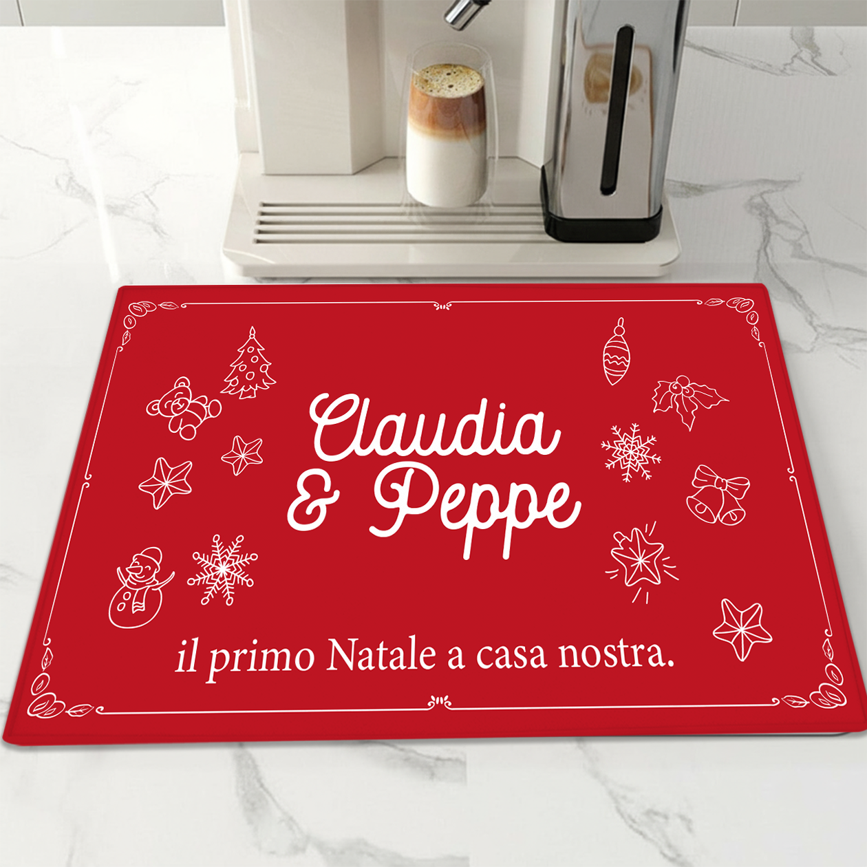 Il primo Natale a casa nostra - Tappetino per Macchina del caffè con Retro in Gomma Tappeto 30x40cm - personalizzato