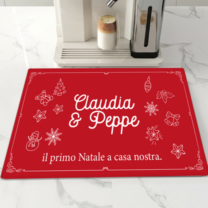 Il primo Natale a casa nostra - Tappetino per Macchina del caffè con Retro in Gomma Tappeto 30x40cm - personalizzato