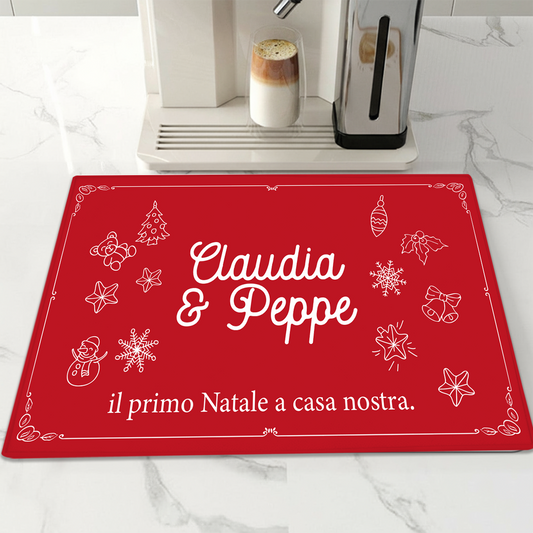 Il primo Natale a casa nostra - Tappetino per Macchina del caffè con Retro in Gomma Tappeto 30x40cm - personalizzato