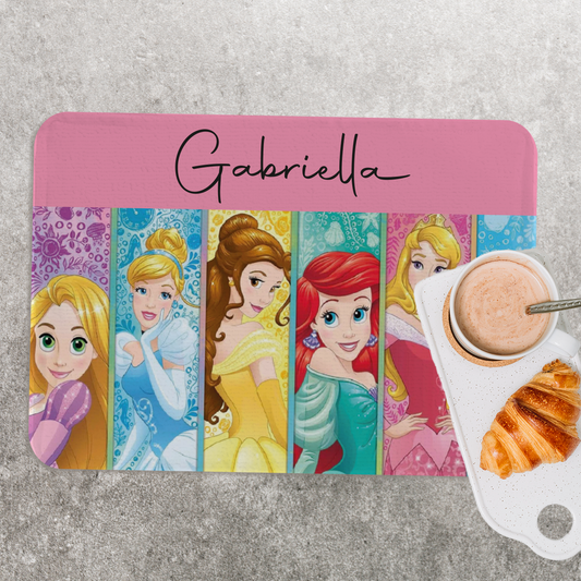 Princess - Set di 4 Tovagliette in tessuto lavabile - personalizzata con nome