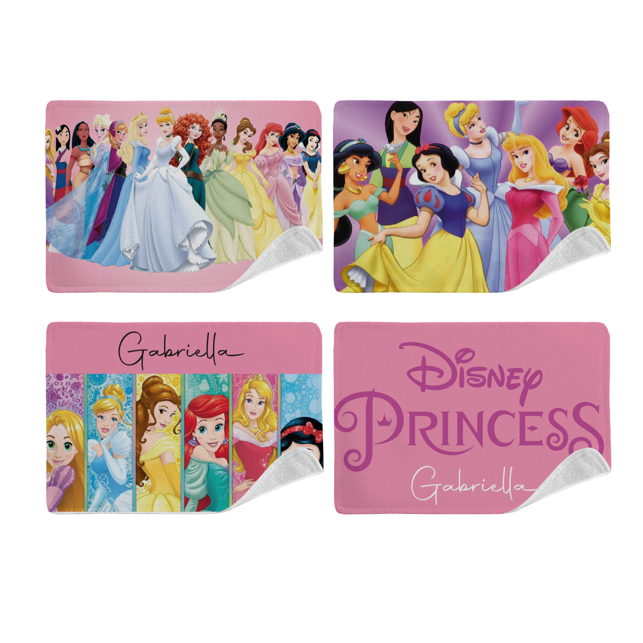 Princess - Set di 4 Tovagliette in tessuto lavabile - personalizzata con nome