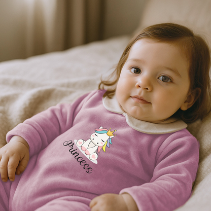 Baby Unicorn - Pagliaccetto Neonato in Ciniglia con Colletto Bianco Personalizzato con nome