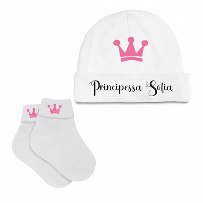 Principessa - Set Nascita Cappellino + Calzini - personalizzato con nome