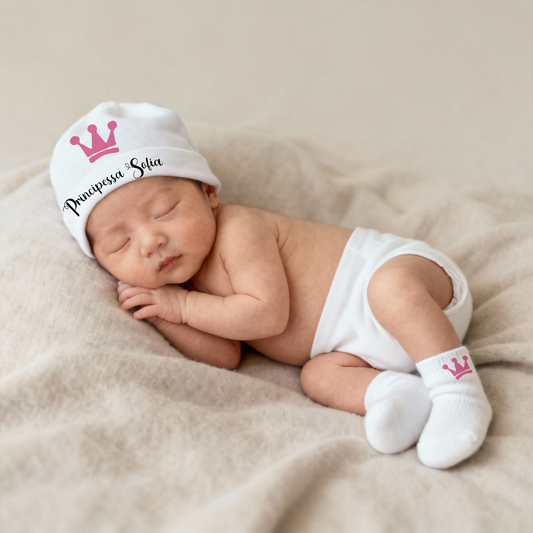 Principessa - Set Nascita Cappellino + Calzini - personalizzato con nome