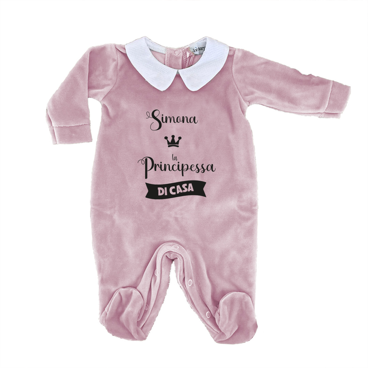 La principessa di casa - Pagliaccetto Neonato in Ciniglia con Colletto Bianco personalizzato con nome