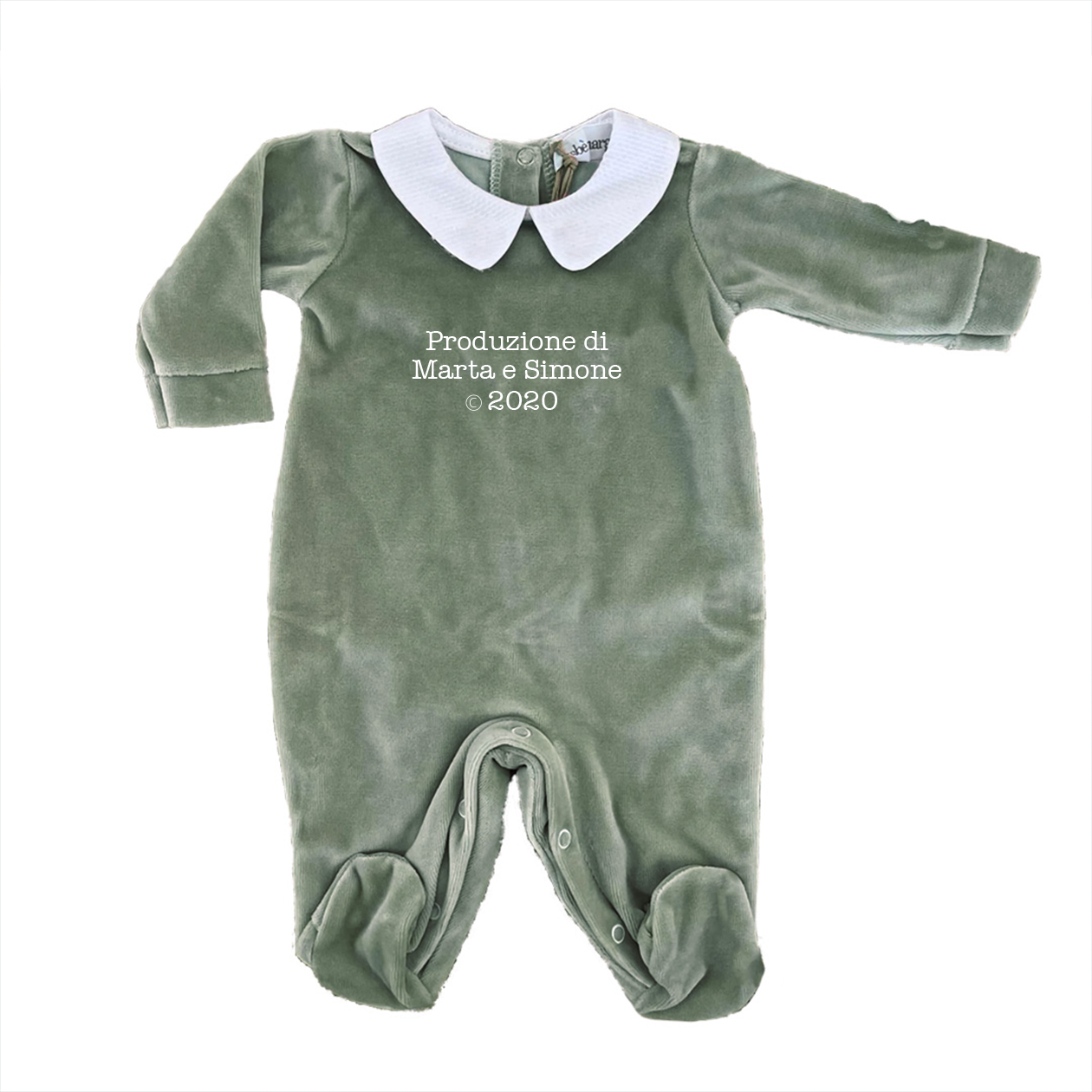 Produzione di... - Pagliaccetto Neonato in Ciniglia con Colletto Bianco personalizzato