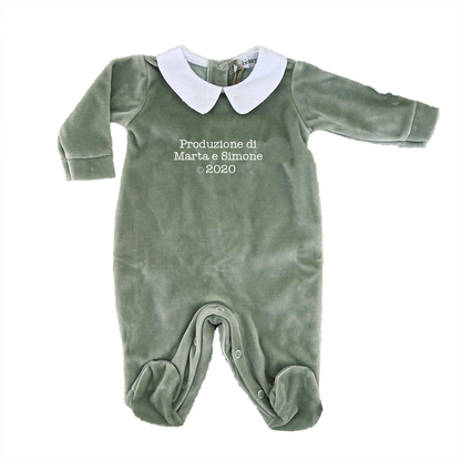 Produzione di... - Pagliaccetto Neonato in Ciniglia con Colletto Bianco personalizzato