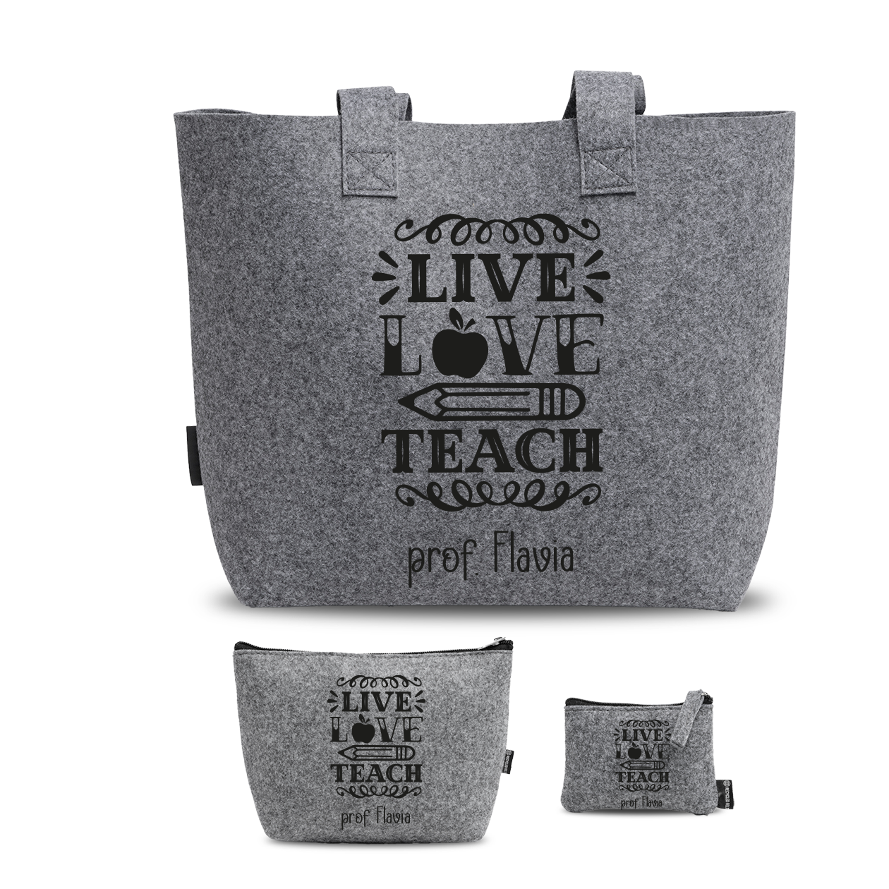 Live, love, teach - Tris Borse in feltro con designe melange - personalizzato con nome
