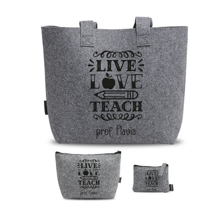 Live, love, teach - Tris Borse in feltro con designe melange - personalizzato con nome