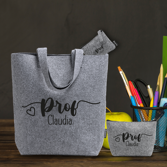 Prof name - Tris Borse in feltro con designe melange - personalizzato con nome
