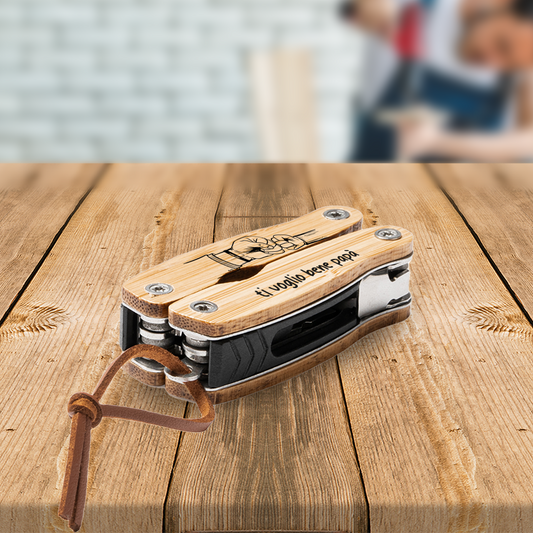 Ti voglio bene papà - Multiutensile con accessori in acciaio inossidabile e manico in legno