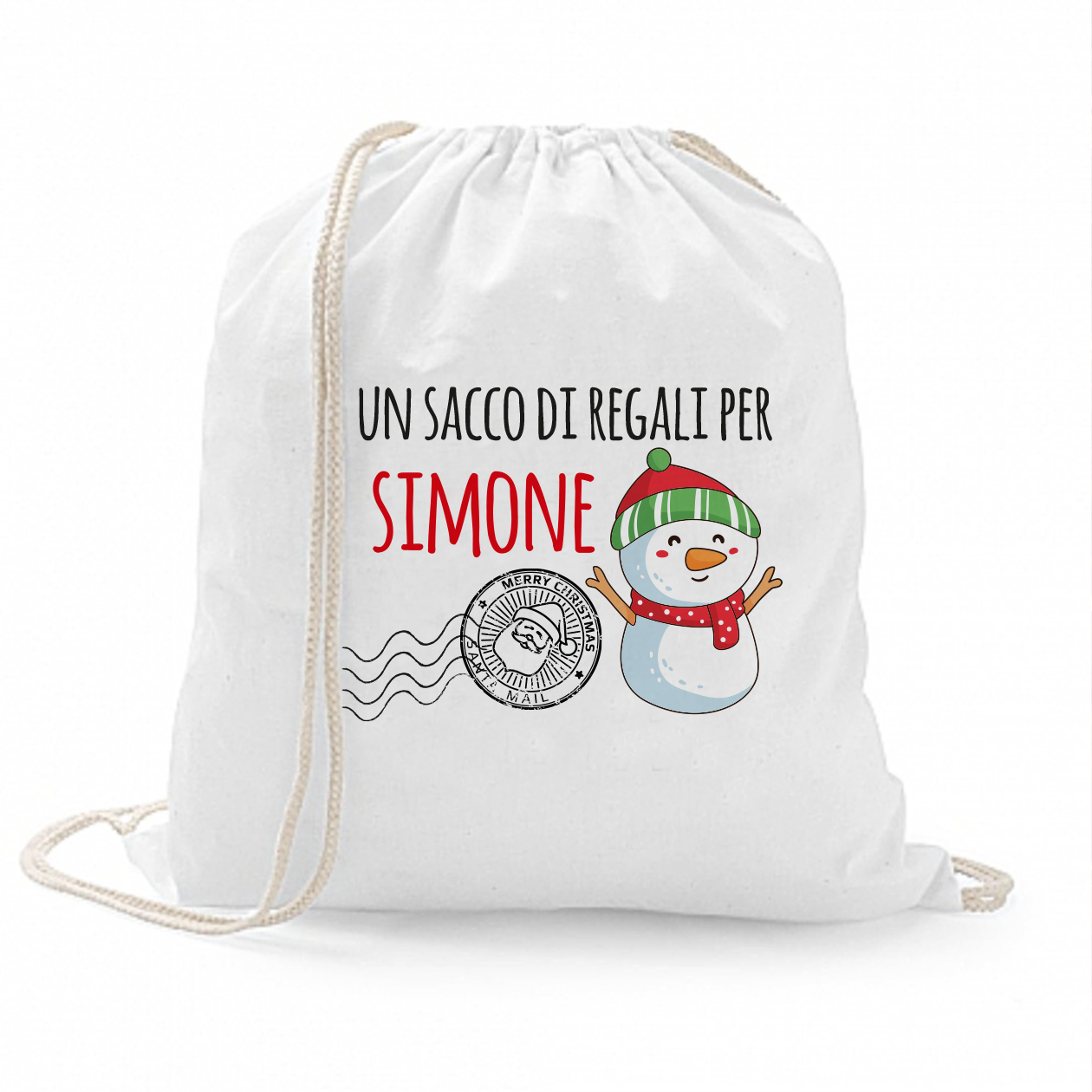 Un sacco di regali (snowman) - Sacchetto personalizzato con nome