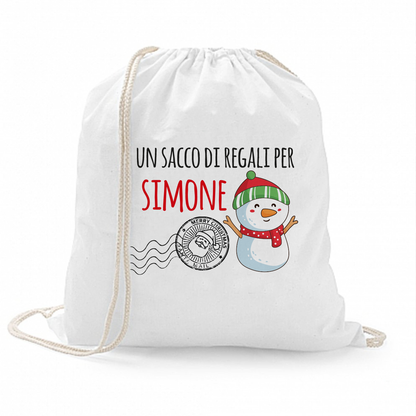 Un sacco di regali (snowman) - Sacchetto personalizzato con nome
