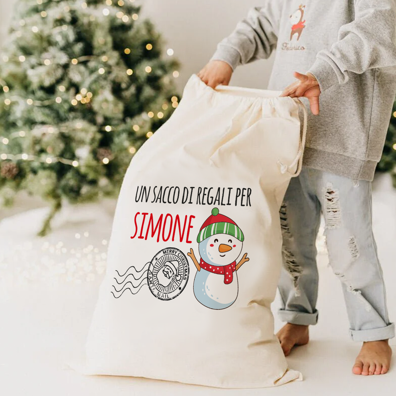 Un sacco di regali (snowman) - Sacchetto personalizzato con nome