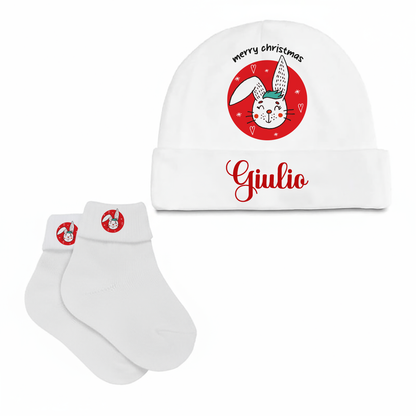 Baby Rabbit - Set Nascita Cappellino + Calzini - personalizzato con nome