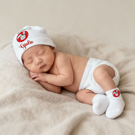 Baby Rabbit - Set Nascita Cappellino + Calzini - personalizzato con nome