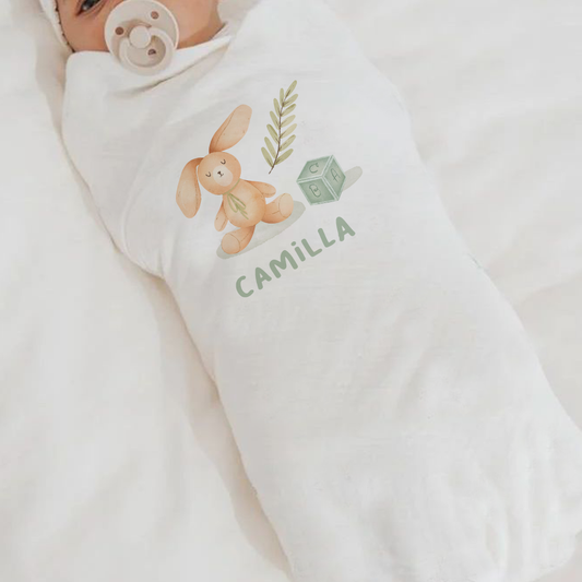 Green Rabbit - Set 3 pezzi mussole personalizzate con nome