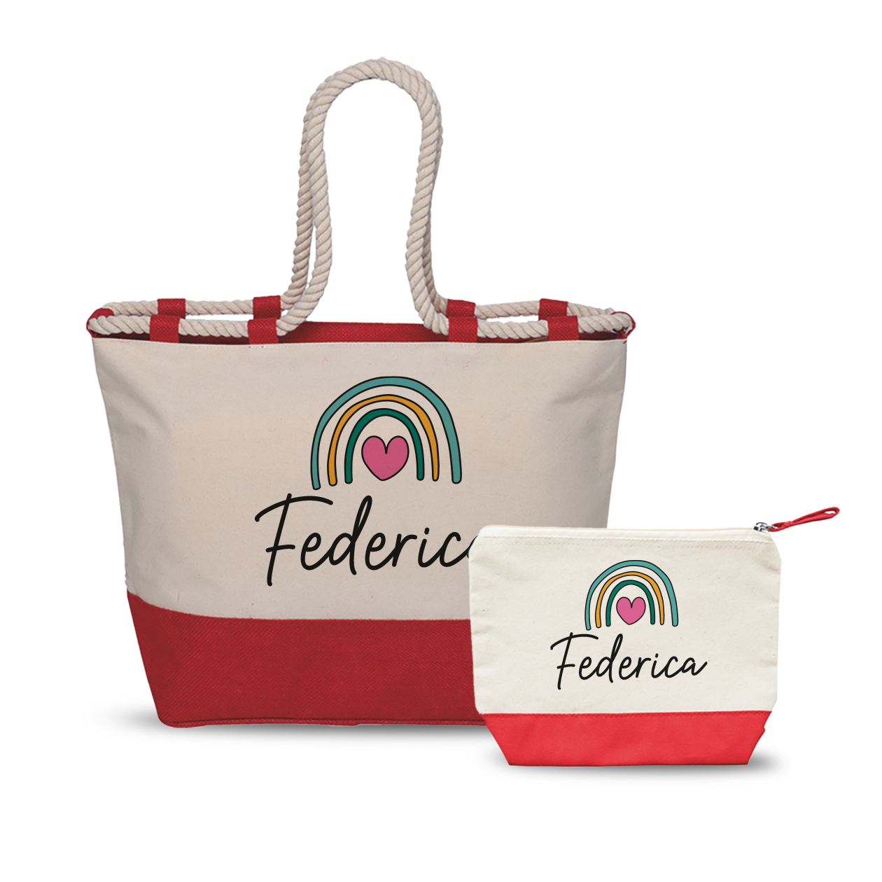 Rainbow Heart - Combo: Borsa mare + Pochette - personalizzata con nome