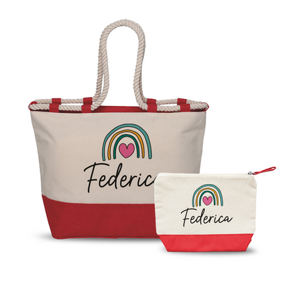 Rainbow Heart - Combo: Borsa mare + Pochette - personalizzata con nome