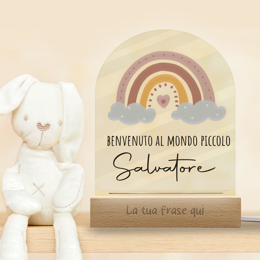 Benvenuto al mondo piccolo - Lampada - Plexiglass personalizzata con nome e frase