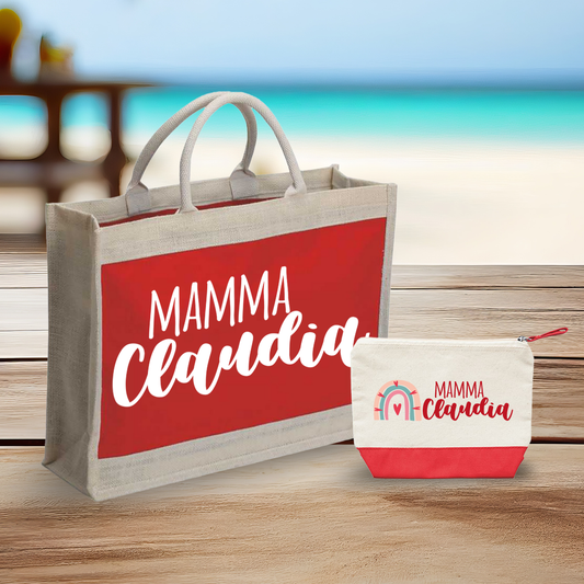 Name mamma - Combo: Borsa mare + Pochette - personalizzata con nome