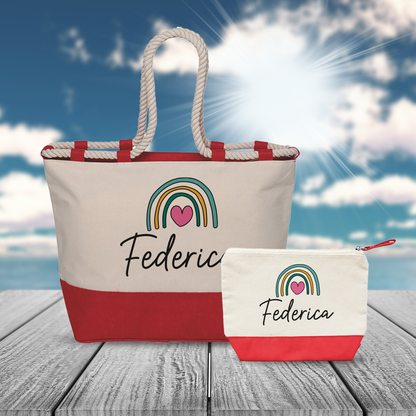 Rainbow Heart - Combo: Borsa mare + Pochette - personalizzata con nome