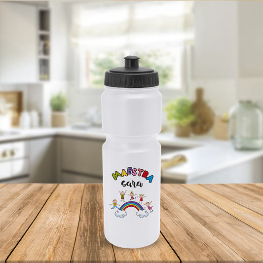 Maestra rainbow color - Borraccia in PE 840ml. - personalizzata con nome