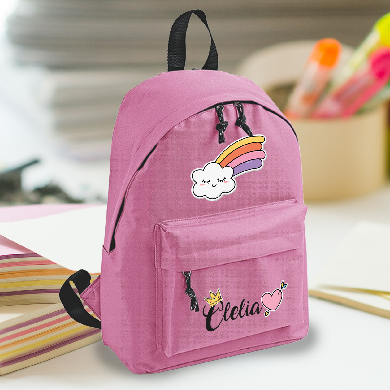 Rainbow cloud - zaino scuola - personalizzato con nome
