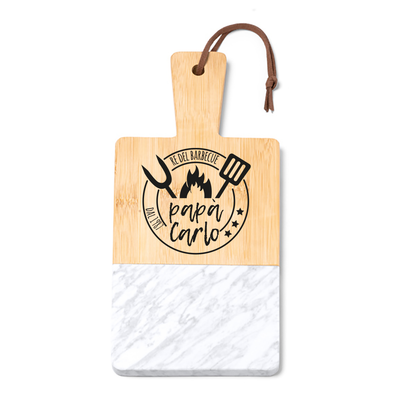 Re del barbecue - Tagliere in marmo e bamboo naturale - personalizzato con nome e data