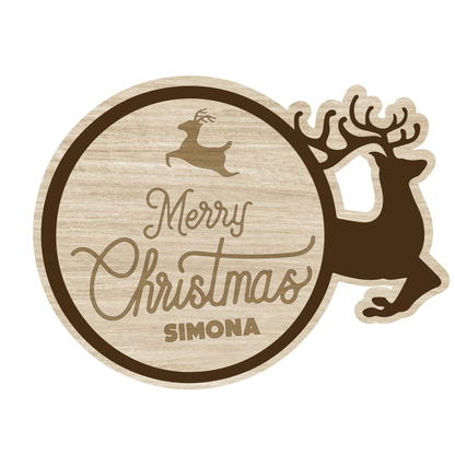 Merry Christmas Renna - Set 3 pezzi Sottobicchiere in Legno - personalizzato con nome