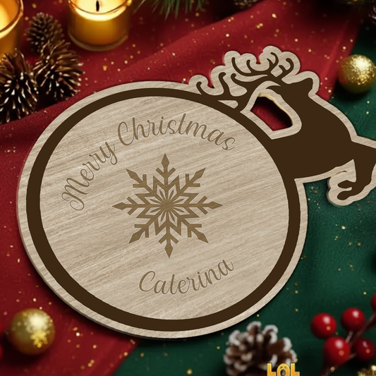 Merry Christmas Snowflake - Set 3 pezzi Sottobicchiere in Legno - personalizzato con nome