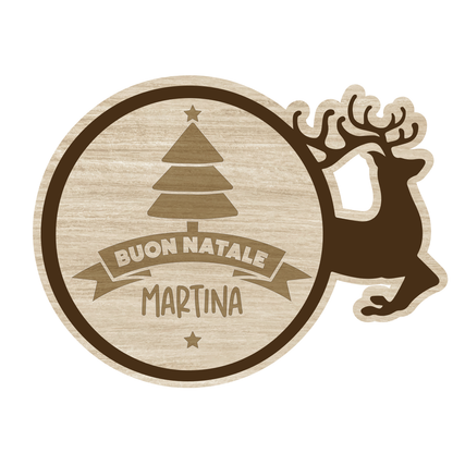 Buon Natale, Renna - Set 3 pezzi Sottobicchiere in Legno - personalizzato con nome