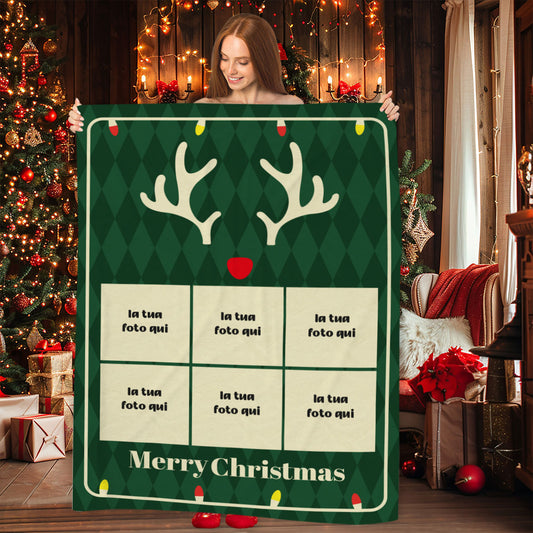Merry Christmas Green - Plaid, coperta Natalizia Idea Regalo Natale - personalizzato con foto