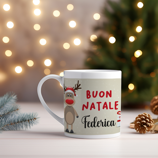 Renna di Natale - Tazza mug - idea regalo Natale - personalizzata con nome