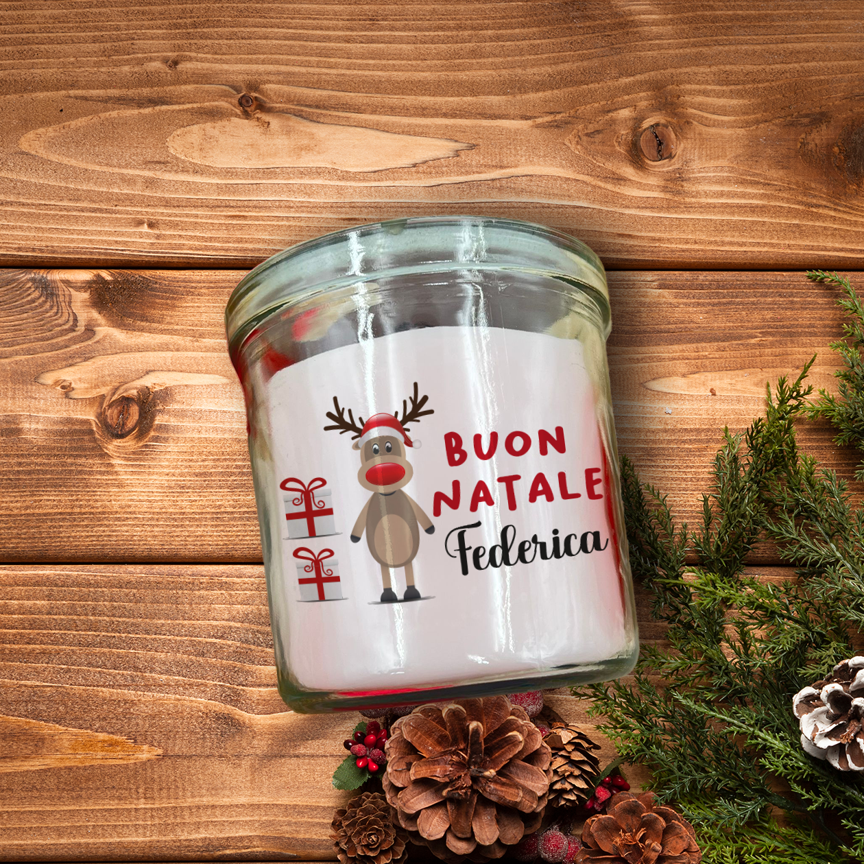 Buon Natale - Candela profumata in vetro con Stampa - personalizzata con nome