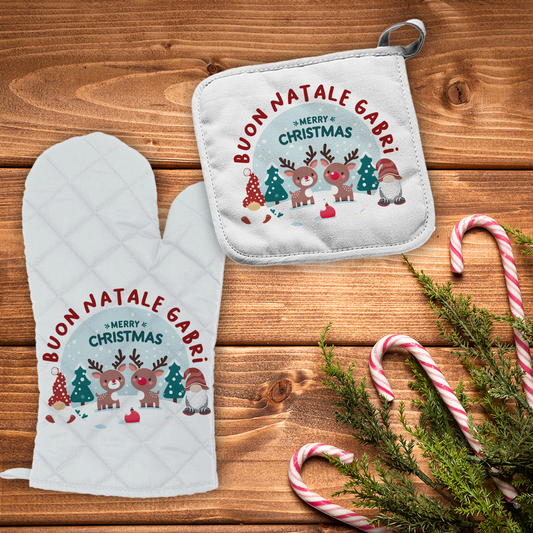 Buon Natale - Set da Cucina Guanto e Presina - personalizzato con nome